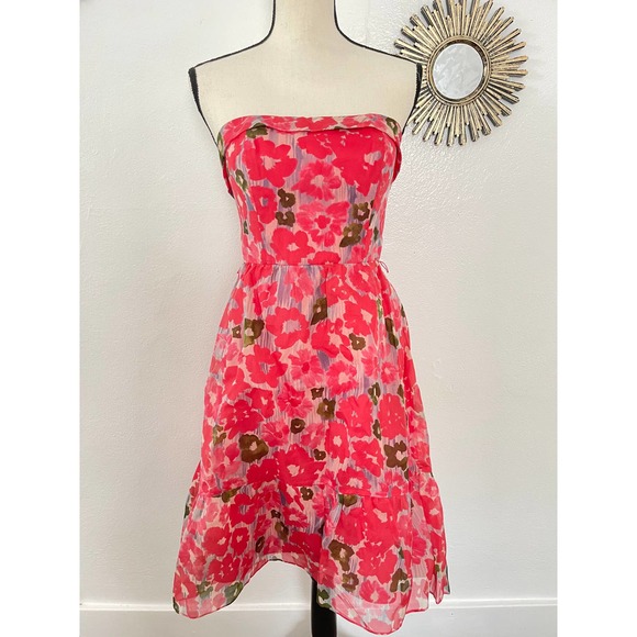 Anthropologie Dresses & Skirts - Anthropologie Hitherto Pink Floral Dress Womens Size 6 Off The Shoulder Midi